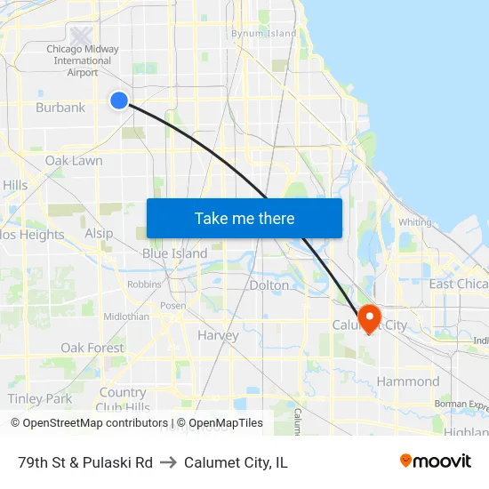 79th St & Pulaski Rd to Calumet City, IL map
