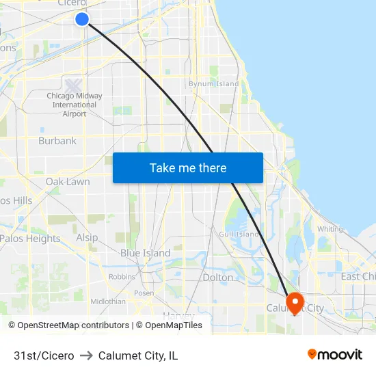 31st/Cicero to Calumet City, IL map