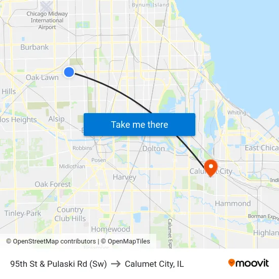 95th St & Pulaski Rd (Sw) to Calumet City, IL map