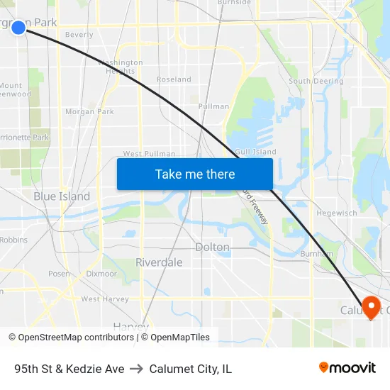 95th St & Kedzie Ave to Calumet City, IL map