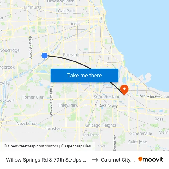 Willow Springs Rd & 79th St/Ups Way to Calumet City, IL map