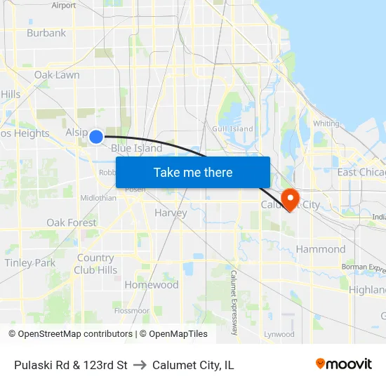 Pulaski Rd & 123rd St to Calumet City, IL map