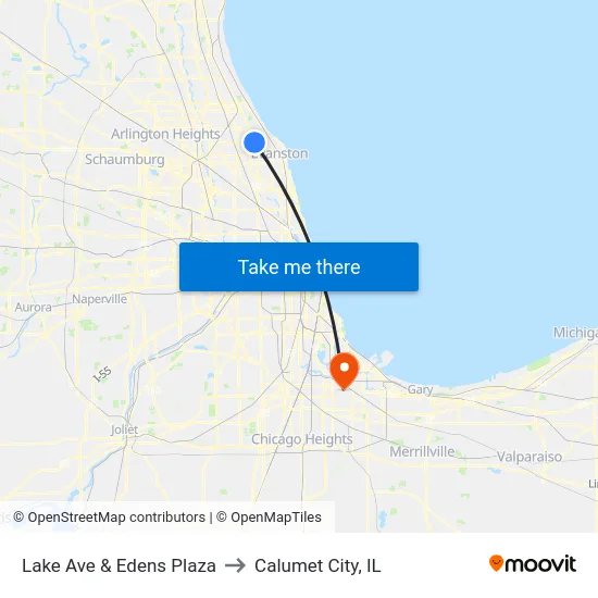 Lake Ave & Edens Plaza to Calumet City, IL map