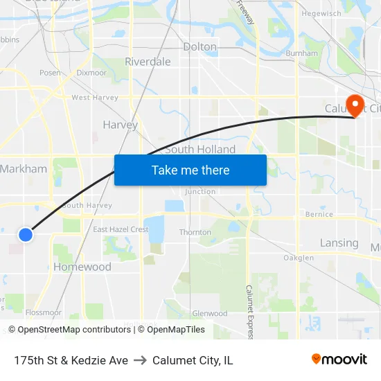 175th St & Kedzie Ave to Calumet City, IL map