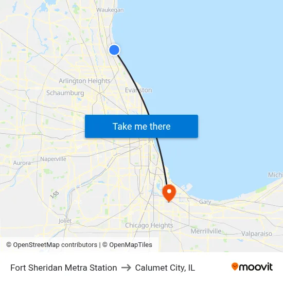 Fort Sheridan Metra Station to Calumet City, IL map