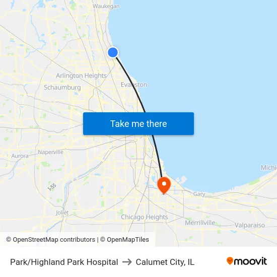 Park/Highland Park Hospital to Calumet City, IL map