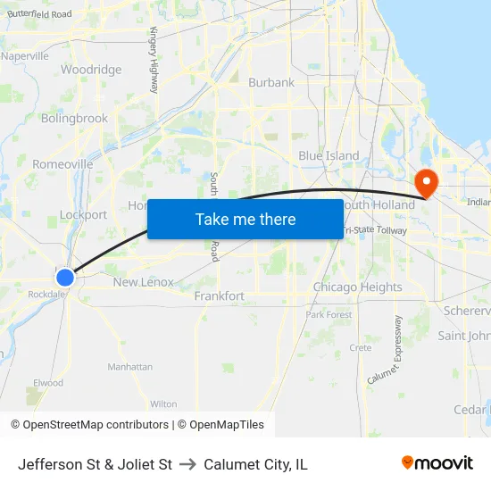 Jefferson St & Joliet St to Calumet City, IL map