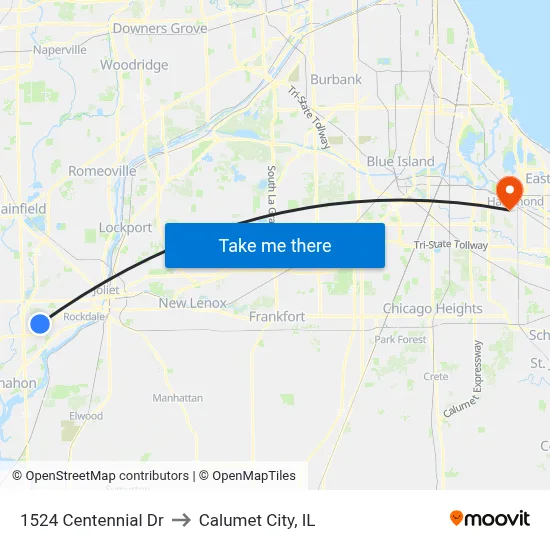 1524 Centennial Dr to Calumet City, IL map