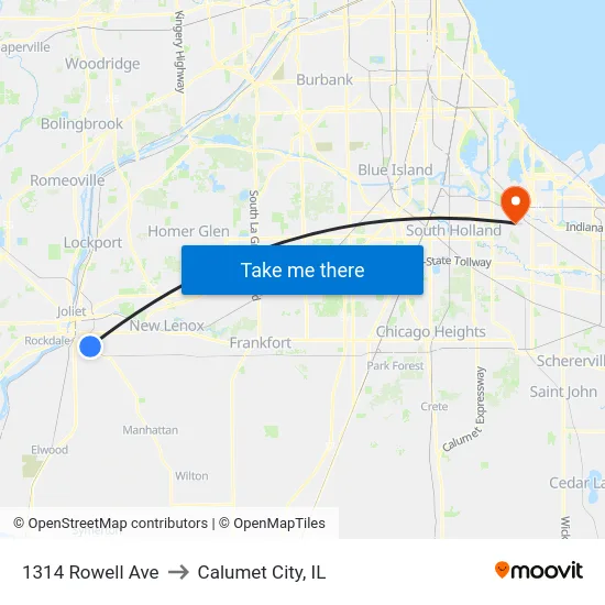 1314 Rowell Ave to Calumet City, IL map