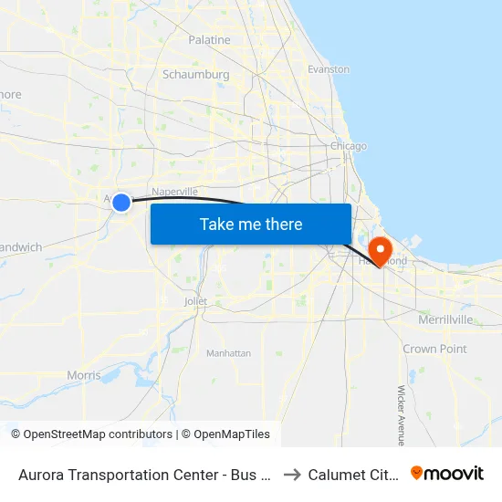 Aurora Transportation Center - Bus Stop A to Calumet City, IL map