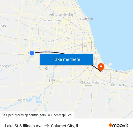 Lake St & Illinois Ave to Calumet City, IL map