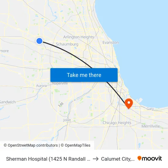 Sherman Hospital (1425 N Randall Rd) to Calumet City, IL map