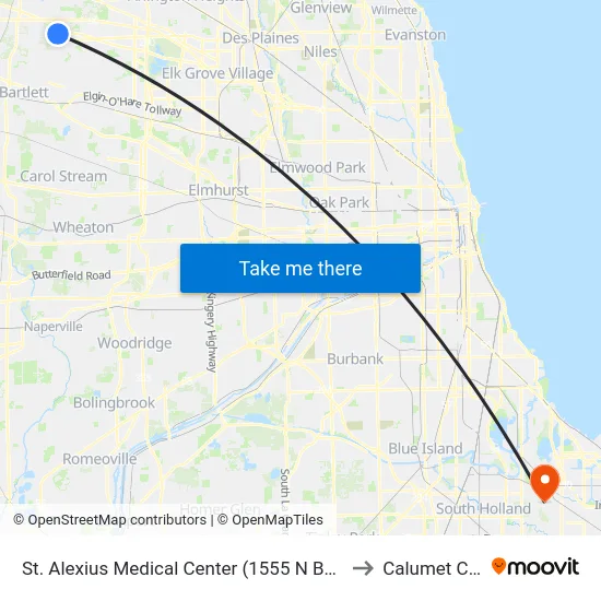 St. Alexius Medical Center (1555 N Barrington Rd) to Calumet City, IL map