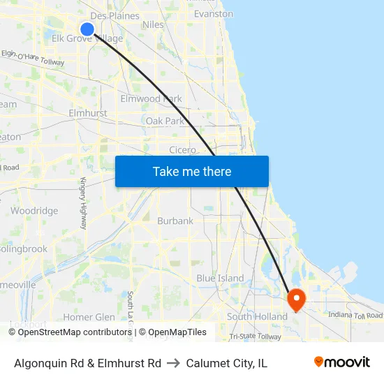 Algonquin Rd & Elmhurst Rd to Calumet City, IL map