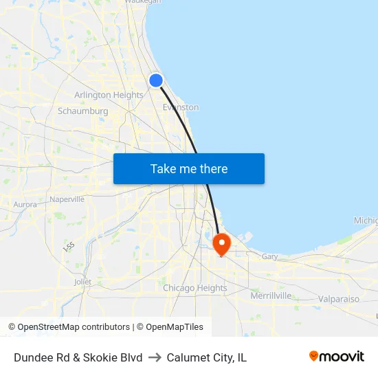 Dundee Rd & Skokie Blvd to Calumet City, IL map