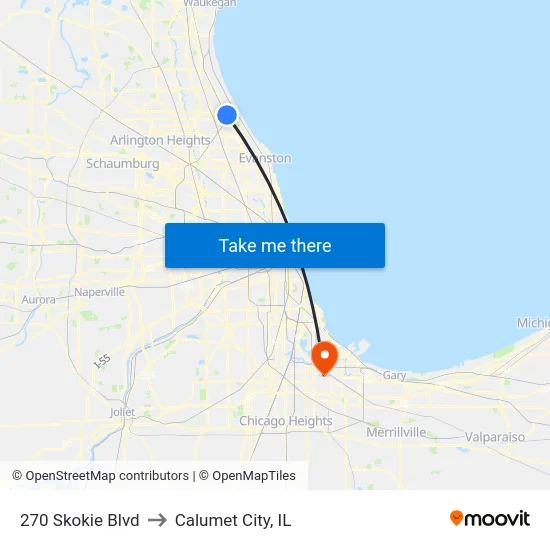 270 Skokie Blvd to Calumet City, IL map