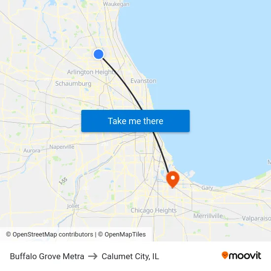 Buffalo Grove Metra to Calumet City, IL map