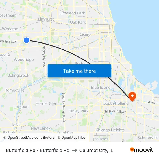 Butterfield Rd / Butterfield Rd to Calumet City, IL map