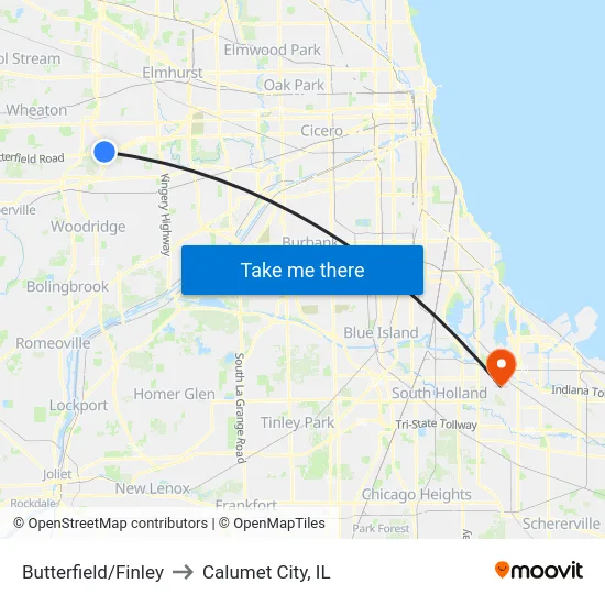 Butterfield/Finley to Calumet City, IL map