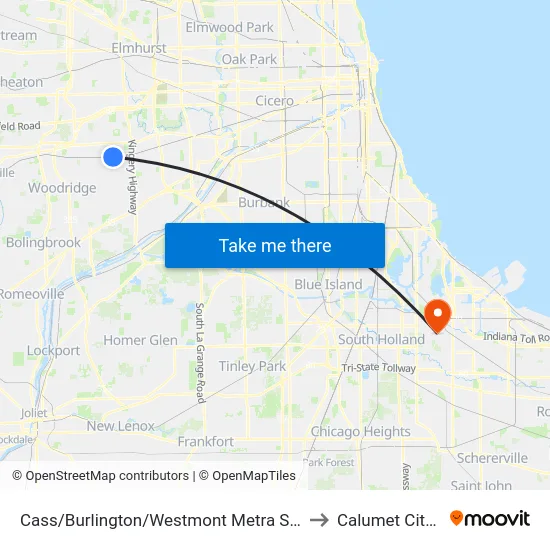 Cass/Burlington/Westmont Metra Station to Calumet City, IL map