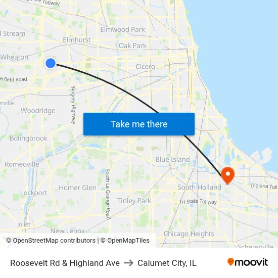 Roosevelt Rd & Highland Ave to Calumet City, IL map