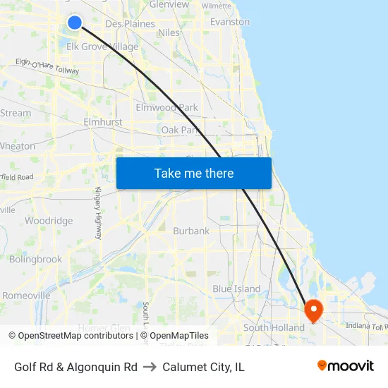 Golf Rd & Algonquin Rd to Calumet City, IL map