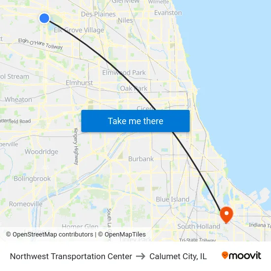 Northwest Transportation Center to Calumet City, IL map