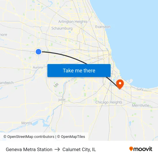 Geneva Metra Station to Calumet City, IL map