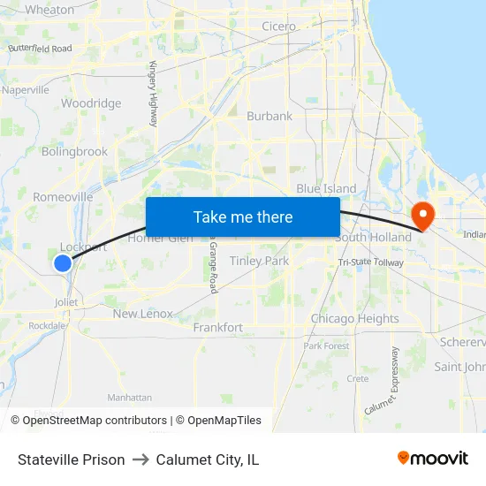 Stateville Prison to Calumet City, IL map
