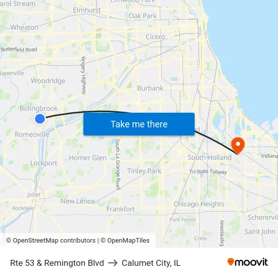 Rte 53 & Remington Blvd to Calumet City, IL map