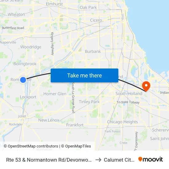 Rte 53 & Normantown Rd/Devonwood Ave to Calumet City, IL map