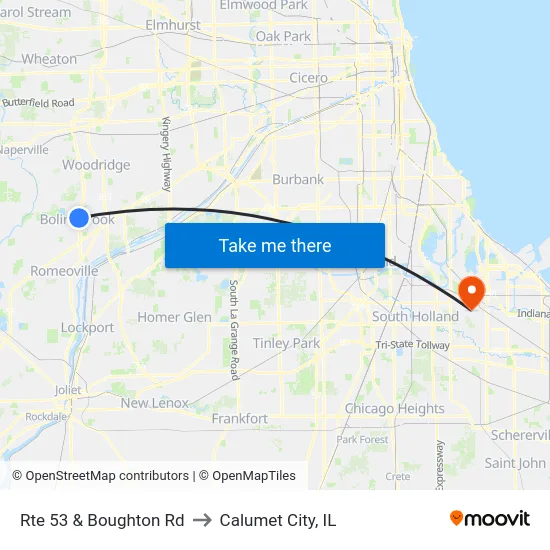 Rte 53 & Boughton Rd to Calumet City, IL map