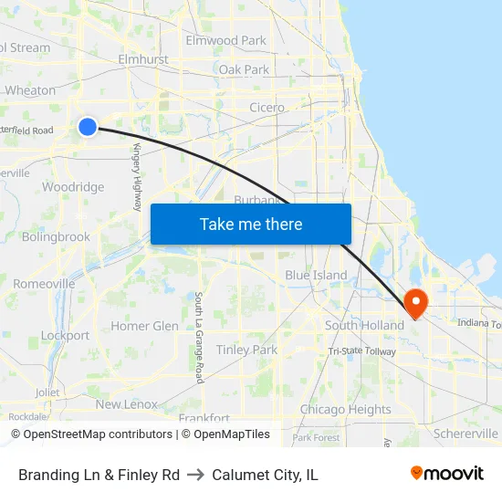 Branding Ln & Finley Rd to Calumet City, IL map
