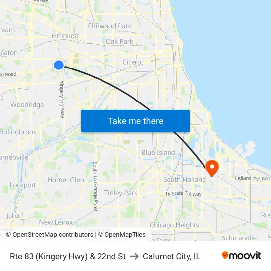 Rte 83 (Kingery Hwy) & 22nd St to Calumet City, IL map