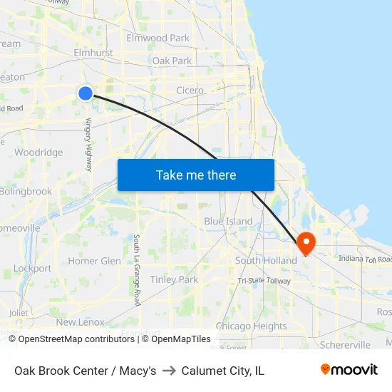Oak Brook Center / Macy's to Calumet City, IL map