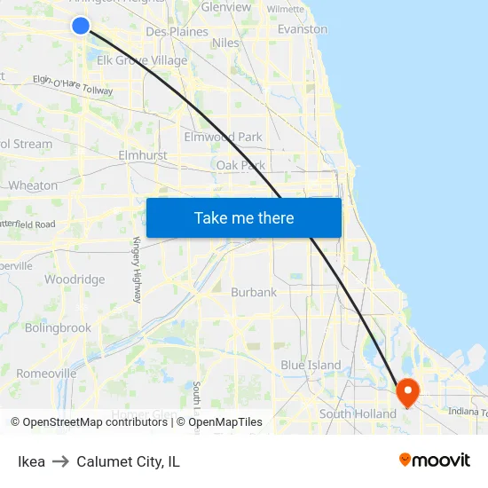 Ikea to Calumet City, IL map
