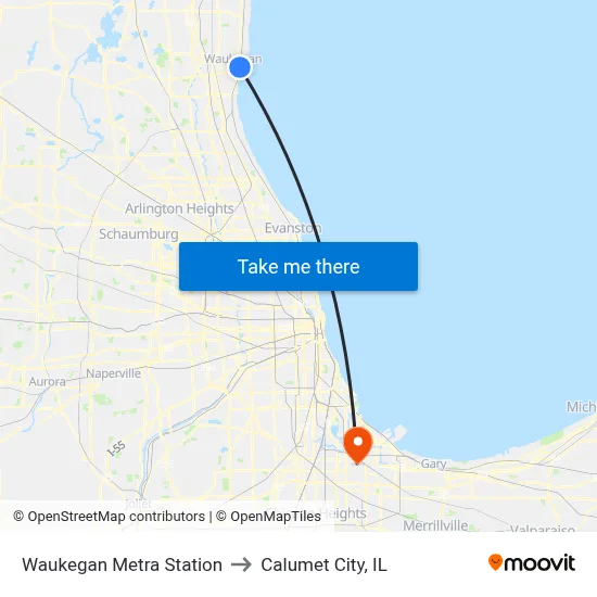 Waukegan Metra Station to Calumet City, IL map