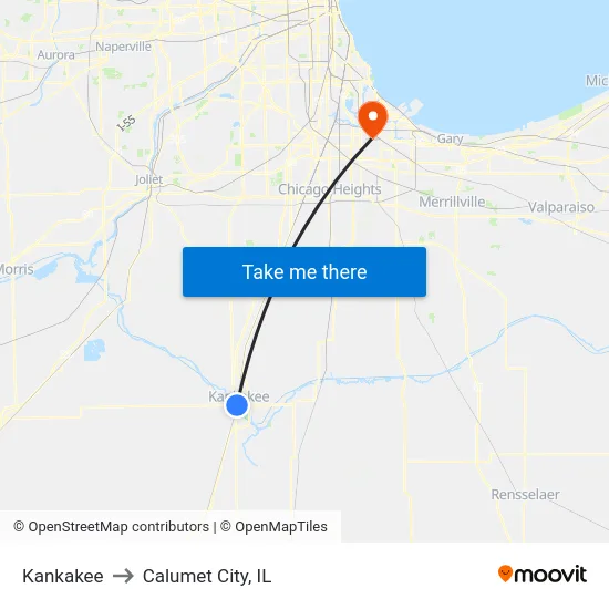 Kankakee to Calumet City, IL map