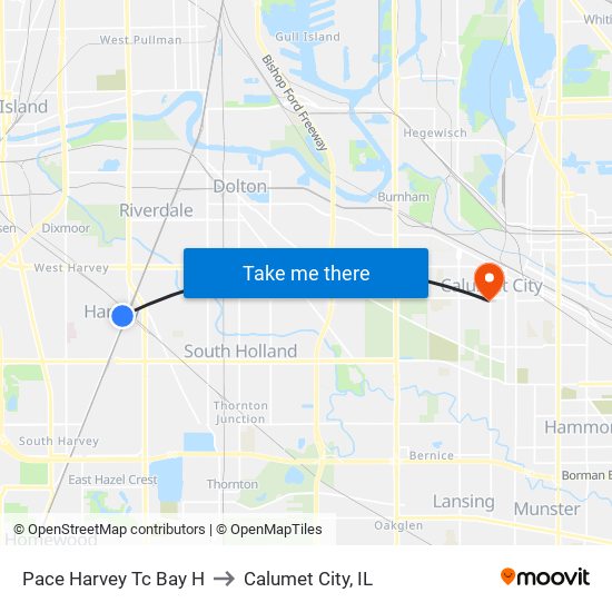 Pace Harvey Tc Bay H to Calumet City, IL map