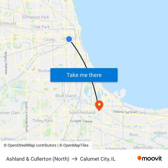 Ashland & Cullerton (North) to Calumet City, IL map