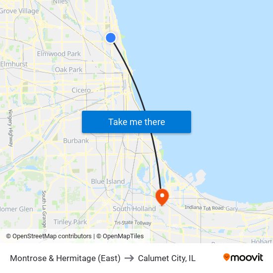 Montrose & Hermitage (East) to Calumet City, IL map