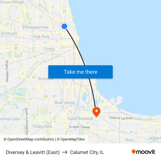 Diversey & Leavitt (East) to Calumet City, IL map