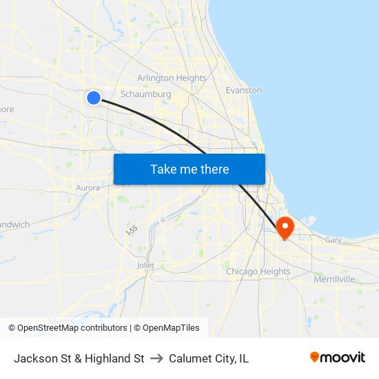 Jackson St & Highland St to Calumet City, IL map