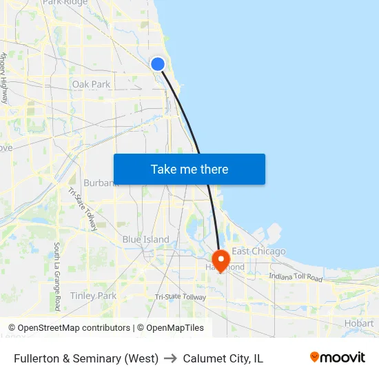 Fullerton & Seminary (West) to Calumet City, IL map