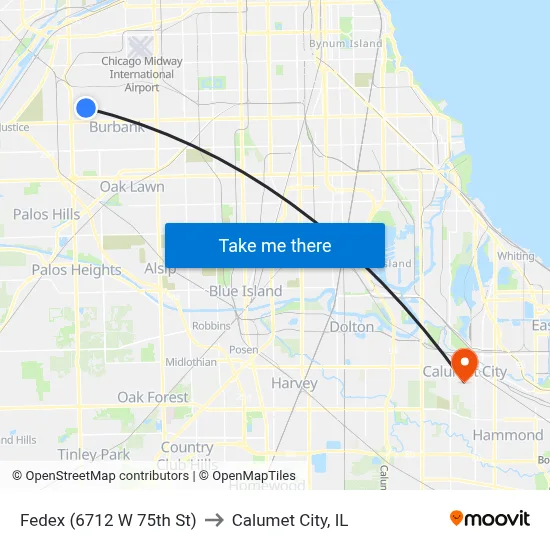 Fedex (6712 W 75th St) to Calumet City, IL map