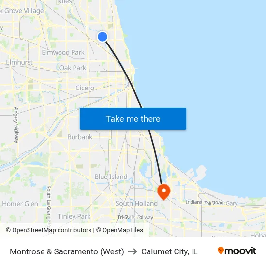 Montrose & Sacramento (West) to Calumet City, IL map