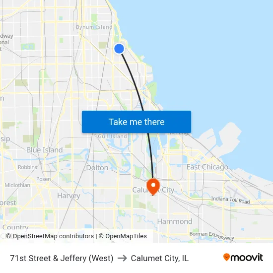 71st Street & Jeffery (West) to Calumet City, IL map