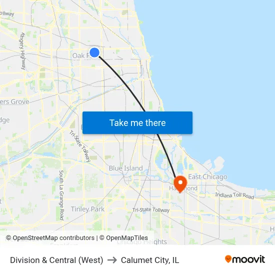 Division & Central (West) to Calumet City, IL map