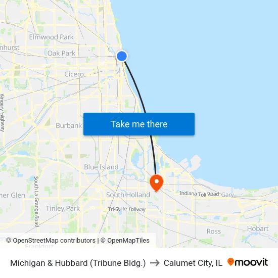 Michigan & Hubbard (Tribune Bldg.) to Calumet City, IL map