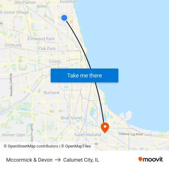 Mccormick & Devon to Calumet City, IL map